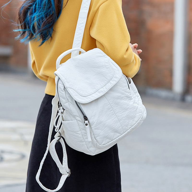 Mini Backpack Women - Women's Backpack White Washed Leather Backpack