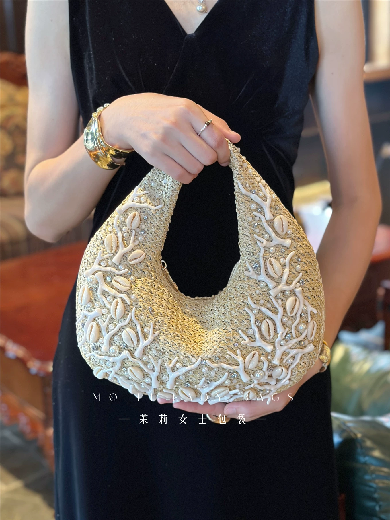 Women'S Bags Holiday - Fashion Straw Woven Handmade Moon Bag