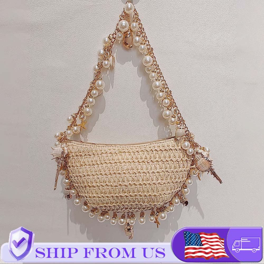 Women'S Bags Holiday - Handmade Pearl Conch Straw Woven Bag