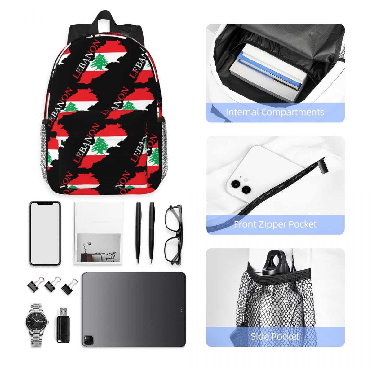 Lebanon Flag Map Backpack Hot  - Women Bags Lebanon 评论和价格