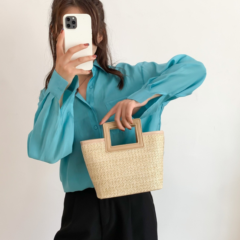 Square Hollow Handle Straw Wov - Women'S Bags Holiday 评论和价格