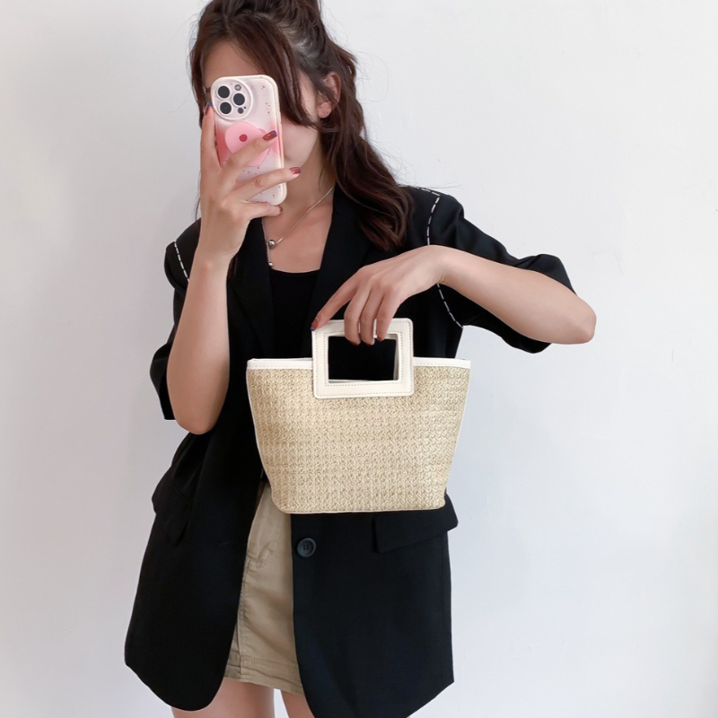 Square Hollow Handle Straw Wov - Women'S Bags Holiday 评论和价格