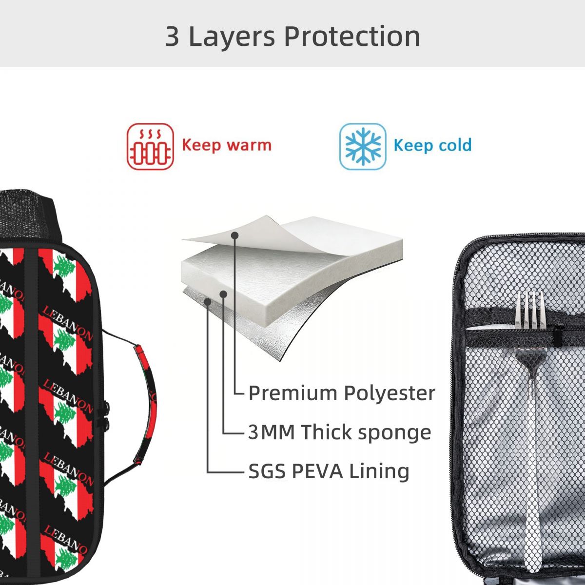 Lebanon Flag Map Insulated Lun - Women Bags Lebanon 评论和价格