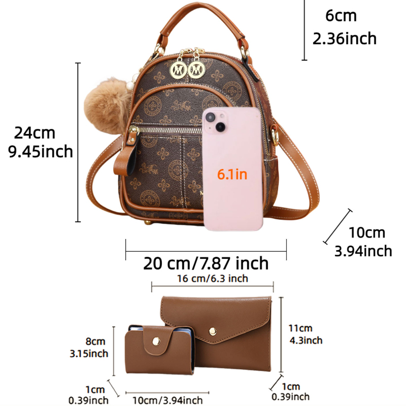 3-piece women's bag set, light - Mini Backpack Women 评论和价格