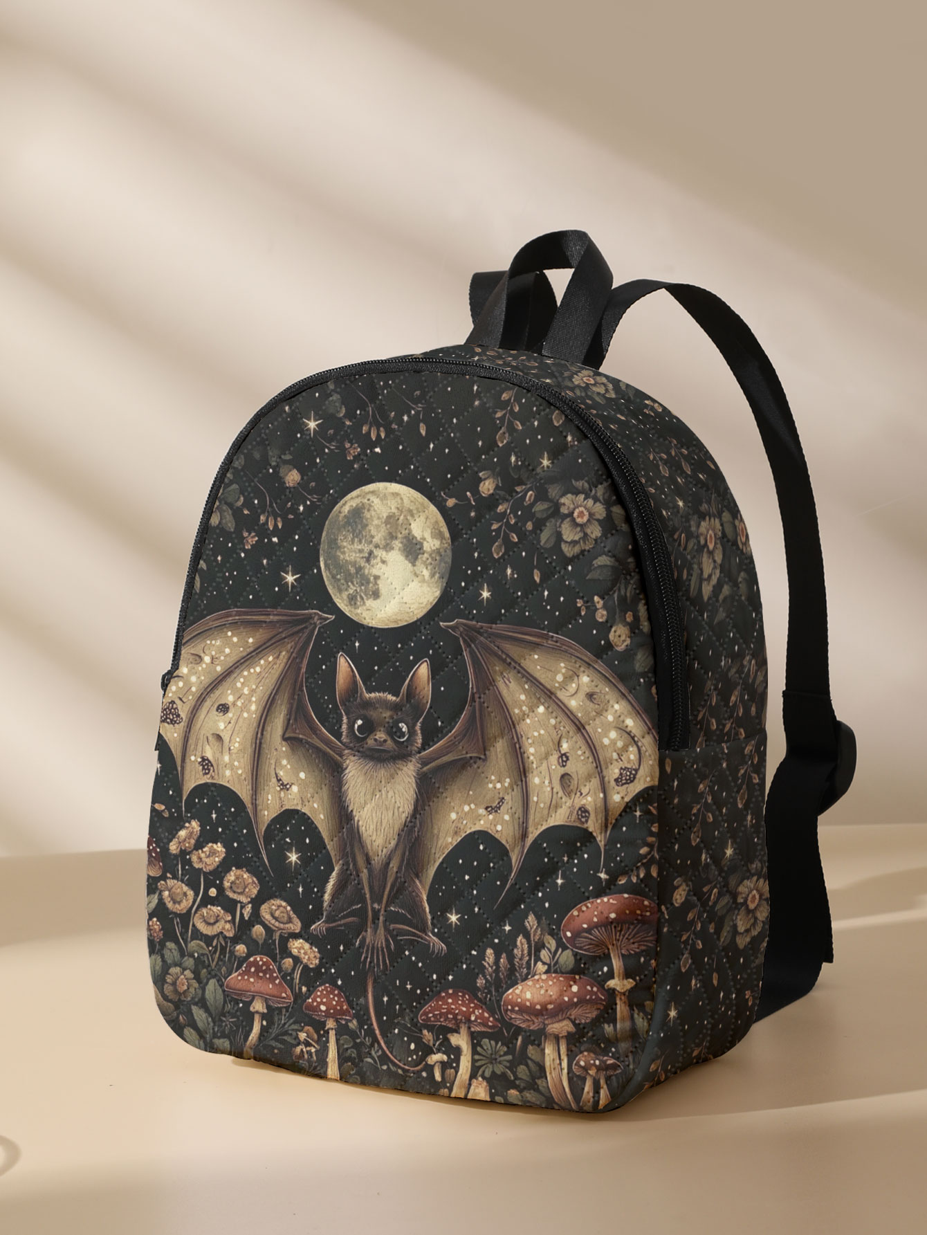 Bat Moon Mushroom Floral Print - Mini Backpack Women 评论和价格