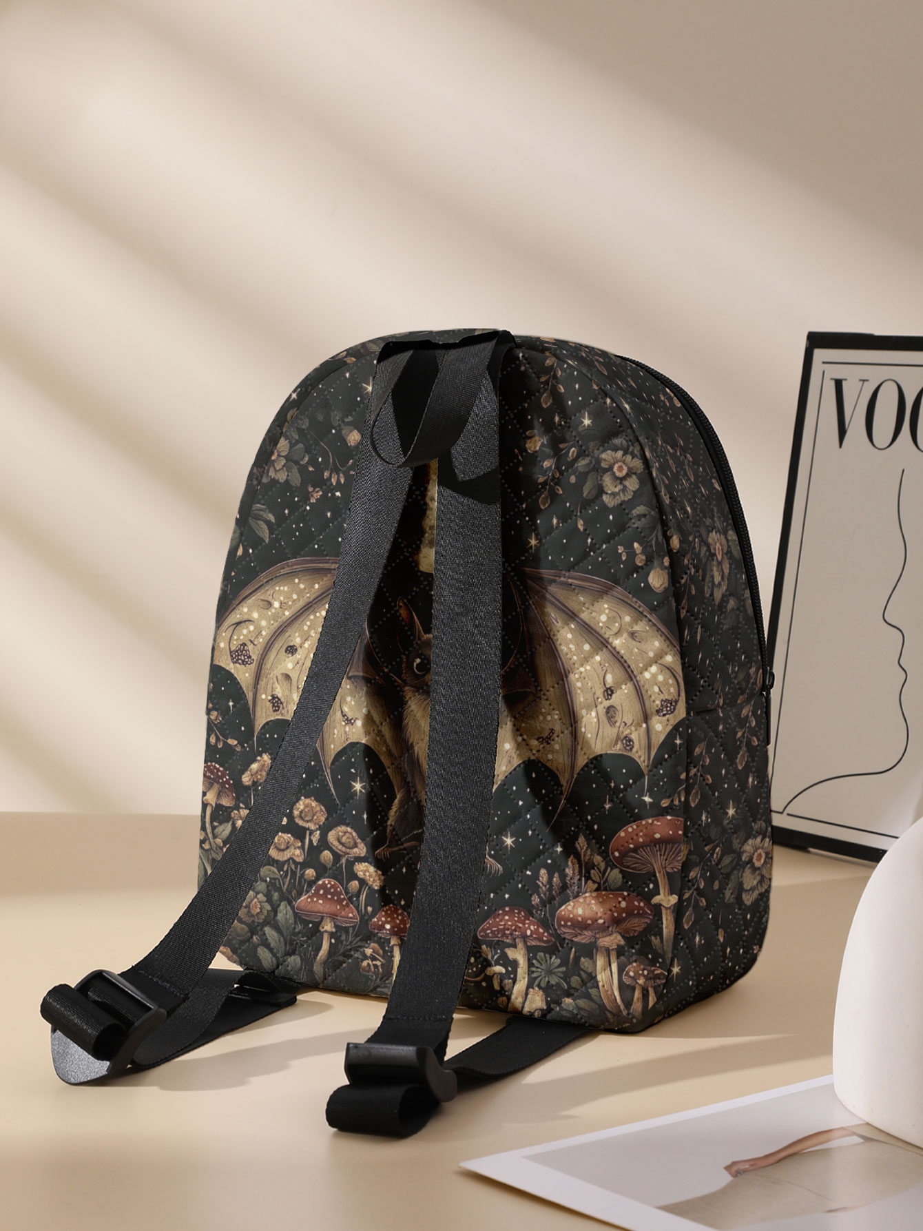 Bat Moon Mushroom Floral Print - Mini Backpack Women 评论和价格