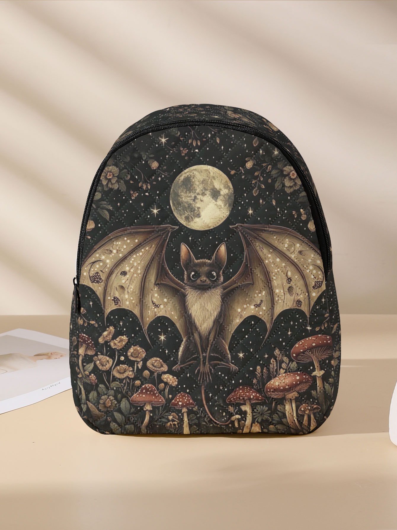 Bat Moon Mushroom Floral Print - Mini Backpack Women 评论和价格